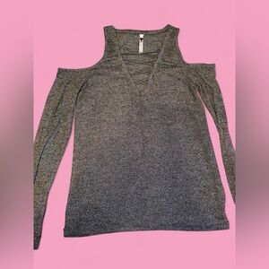 Gray Long Sleeve Cold Shoulder Top